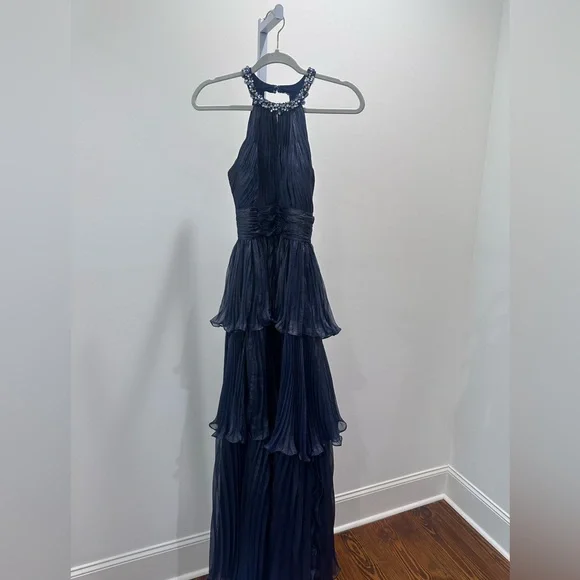 sachin and babi light blue dress Mac Duggal | Dresses | Nwt 49835 Mac Duggal High Neck Chiffon Tiered Gown  With Cutout Midnight Blue